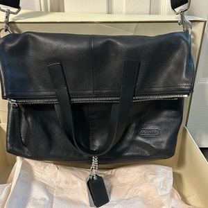 Coach fold over tote/ briefcase- used once, holds laptop, NWOT but original box